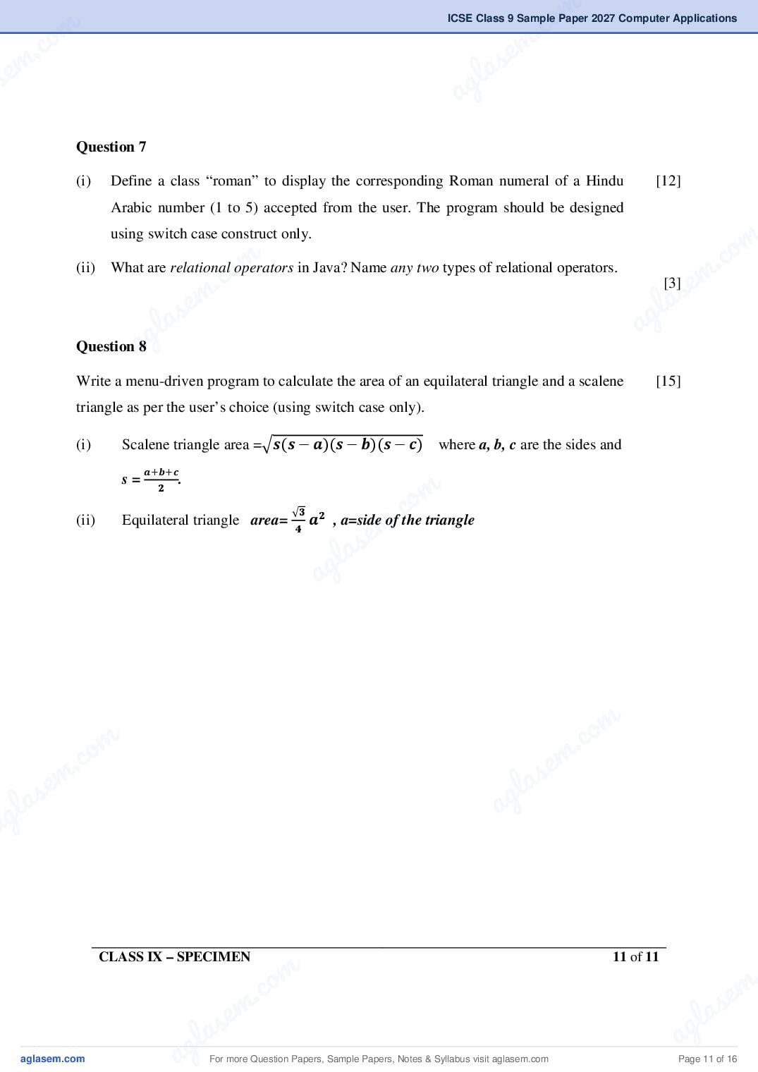 ICSE Class 9 Computer Applications Specimen Paper 2027 (PDF)