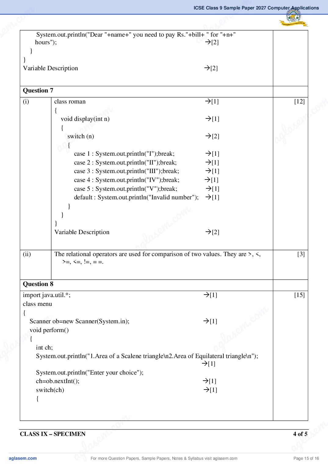 ICSE Class 9 Computer Applications Specimen Paper 2027 (PDF)