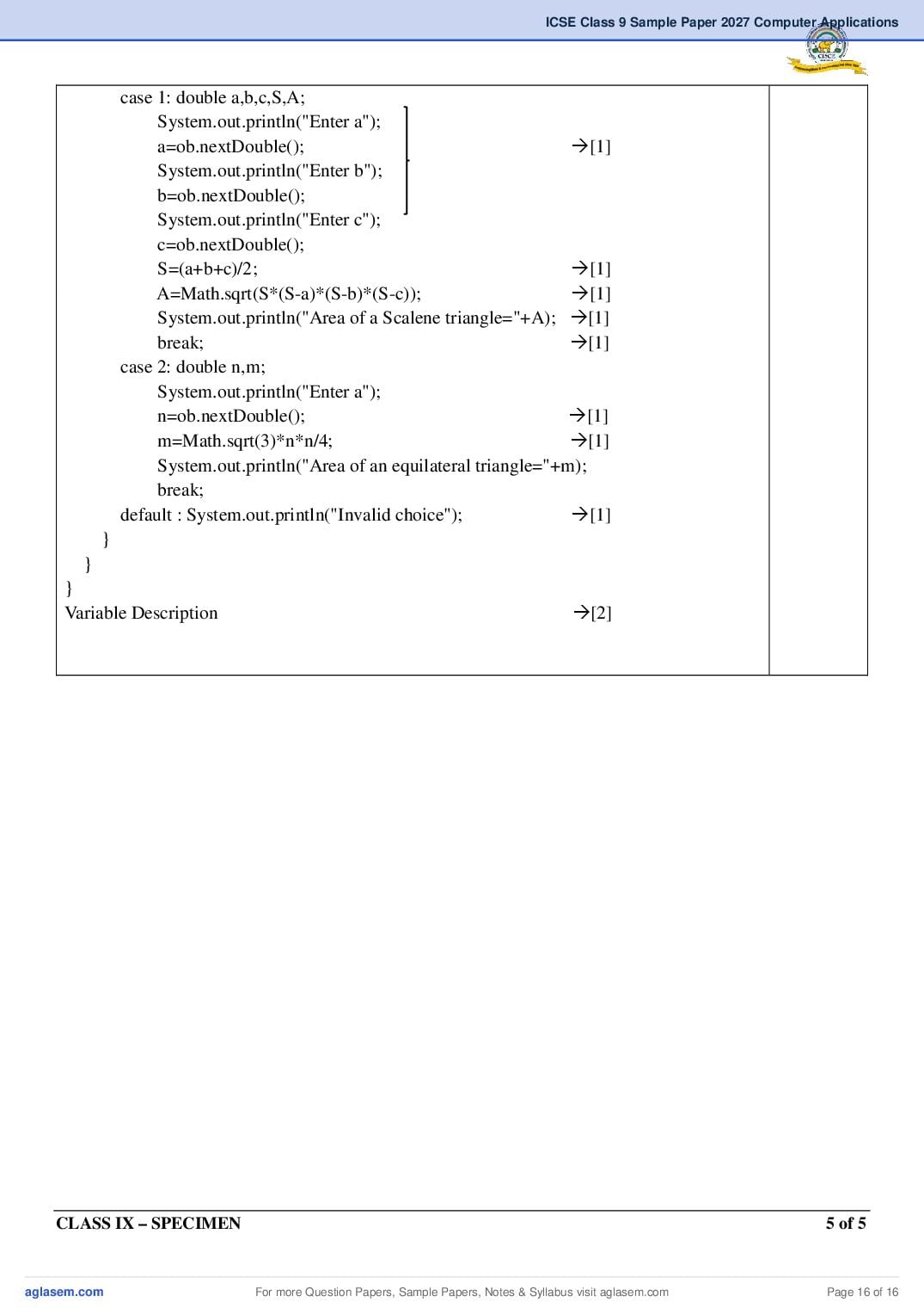 ICSE Class 9 Computer Applications Specimen Paper 2027 (PDF)