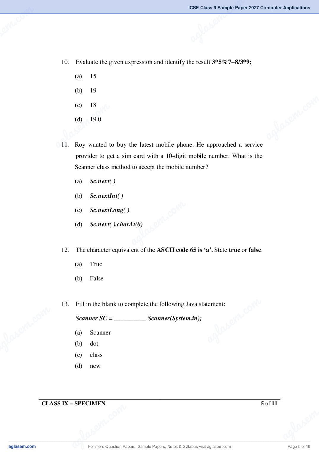 ICSE Class 9 Computer Applications Specimen Paper 2027 (PDF)