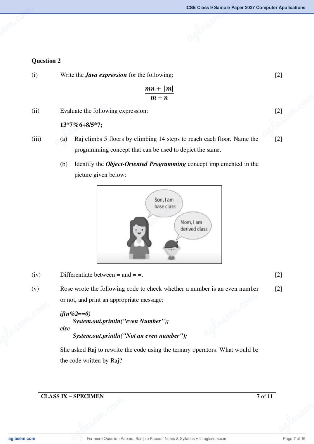 ICSE Class 9 Computer Applications Specimen Paper 2027 (PDF)