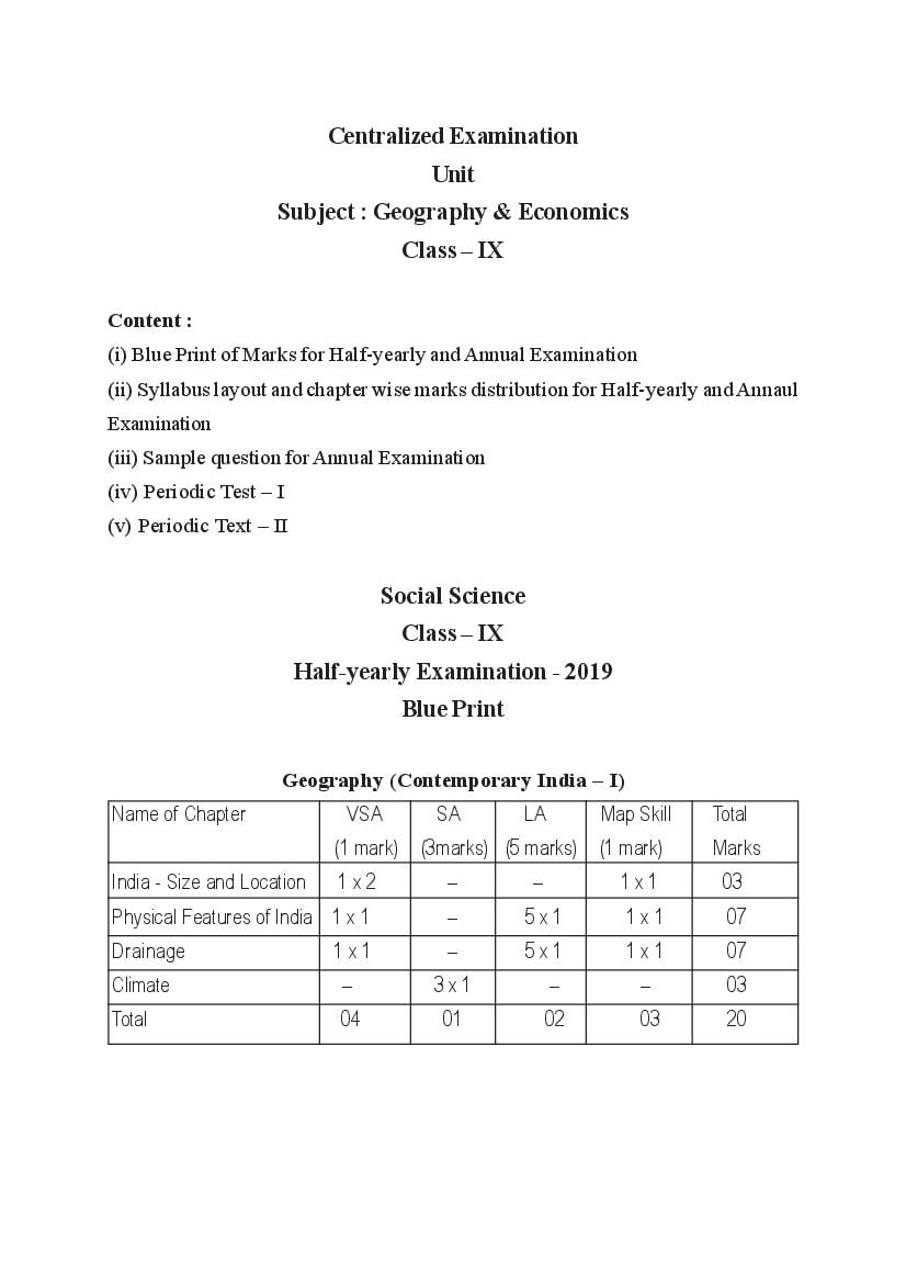 SCERT Tripura Board Syllabus for Class 9 Geography and Economics - Page 1