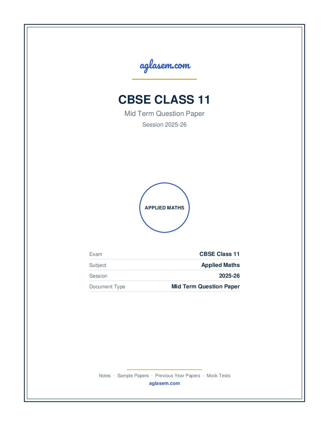 Class 11 Mid Term Question Paper 2025-26 Applied Maths - Page 1 of 5