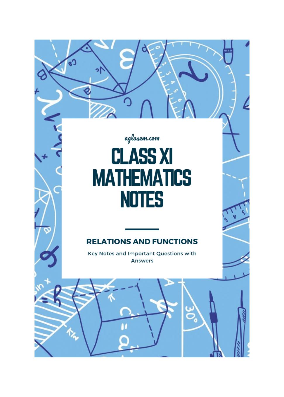 Class 11 Maths Notes for Relations and Functions