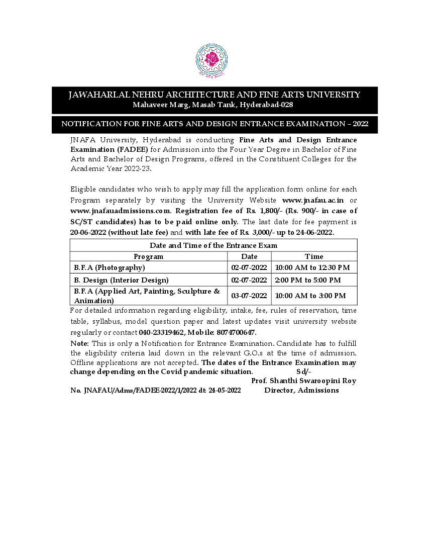 JNAFAU Admission 2022 Notice - Page 1