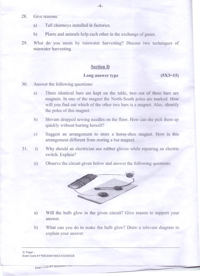 6th class essay 1 exam paper science