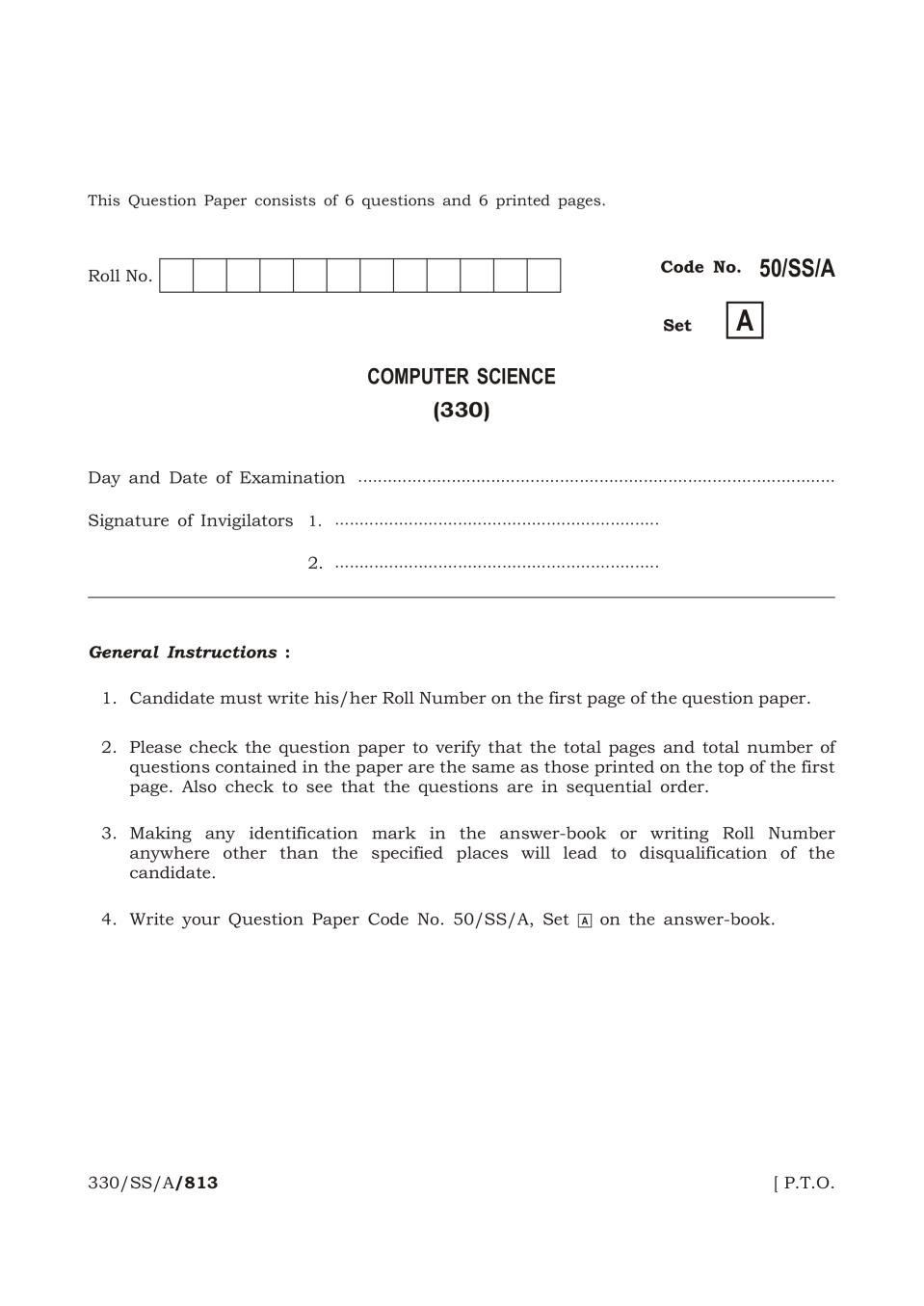 NIOS Class 12 Question Paper Apr 2015 - Computer Science - Page 1