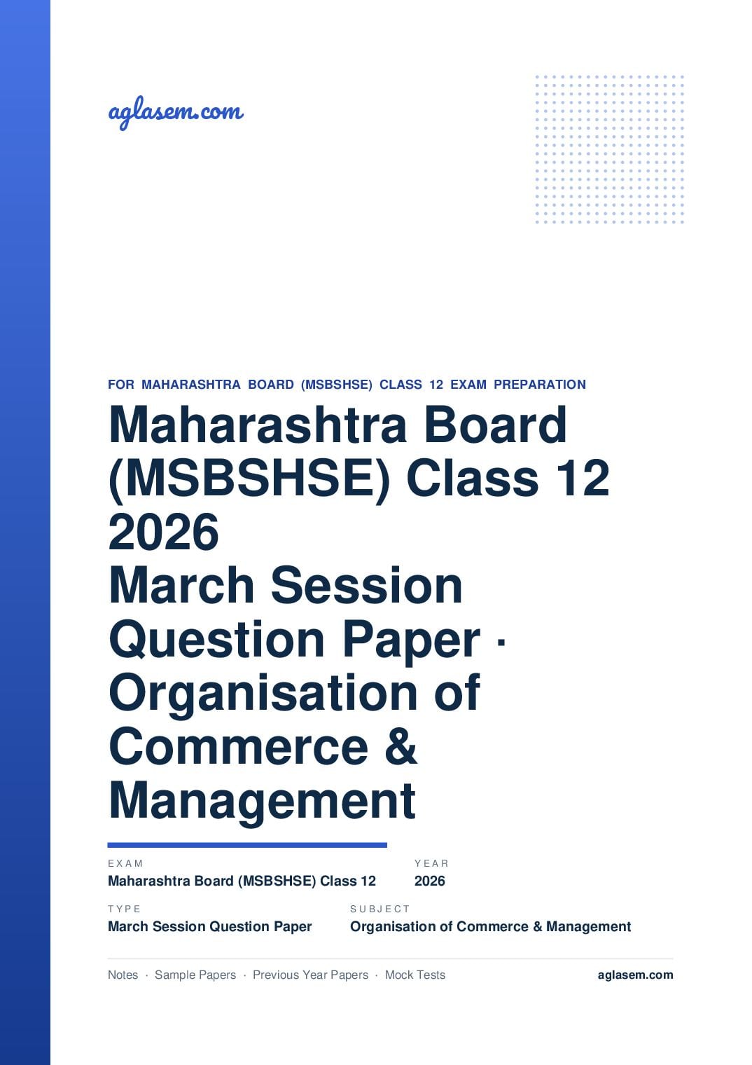 MH 12th Question Paper March 2026 Organisation of Commerce & Management - Page 1 of 8