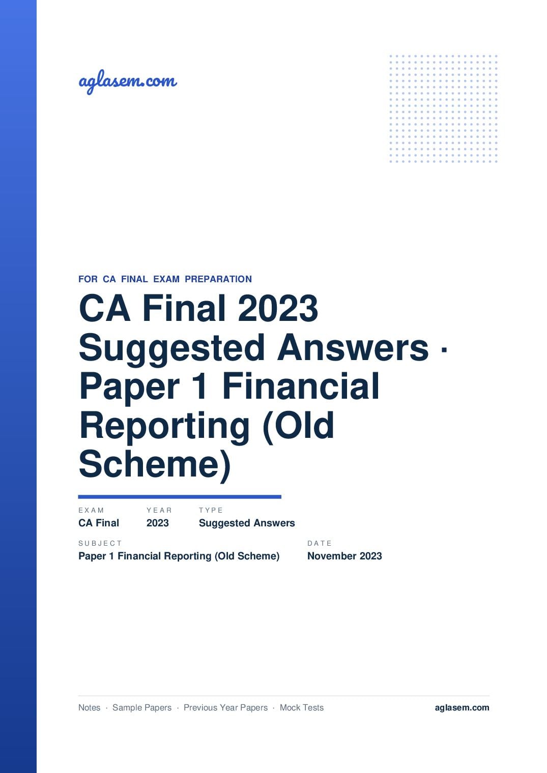 CA Final November 2023 Suggested Answers Paper 1 Financial Reporting (Old Scheme) - Page 1 of 36