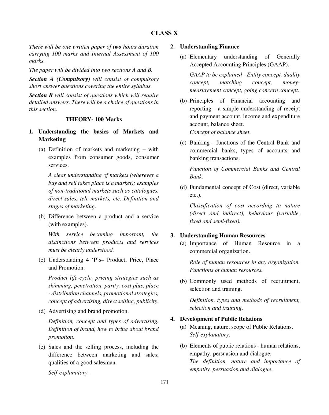 ICSE Class 10 Commercial Applications Syllabus 2021