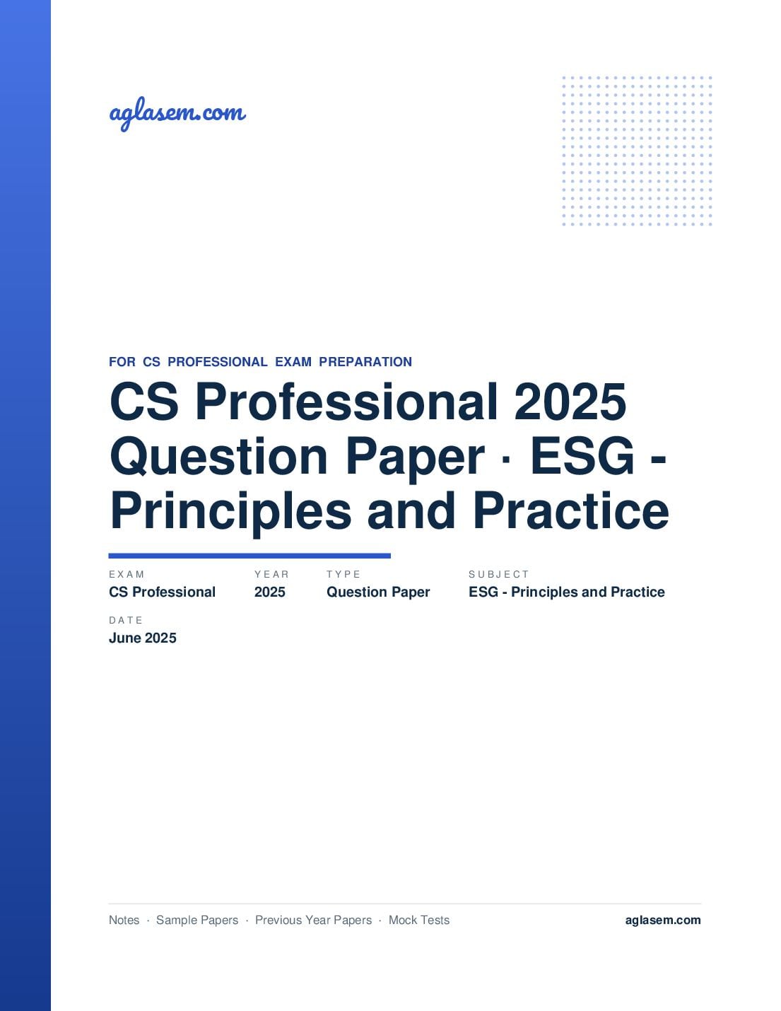 CS Professional June 2025 Question Paper ESG - Principles and Practice - Page 1 of 16