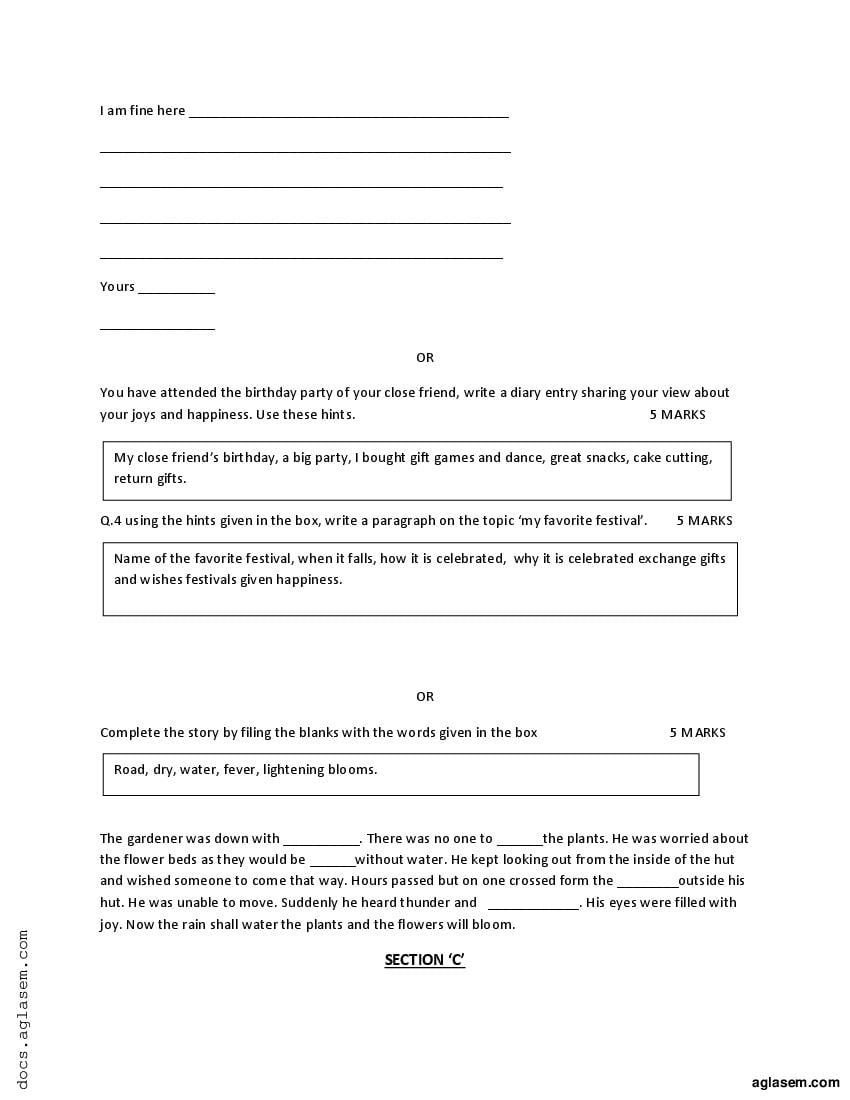 Class 8 Sample Paper 2022 English Download PDF