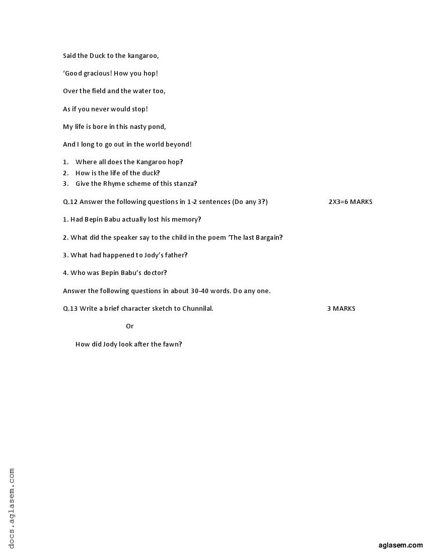 Class 8 Sample Paper 2022 English Download PDF