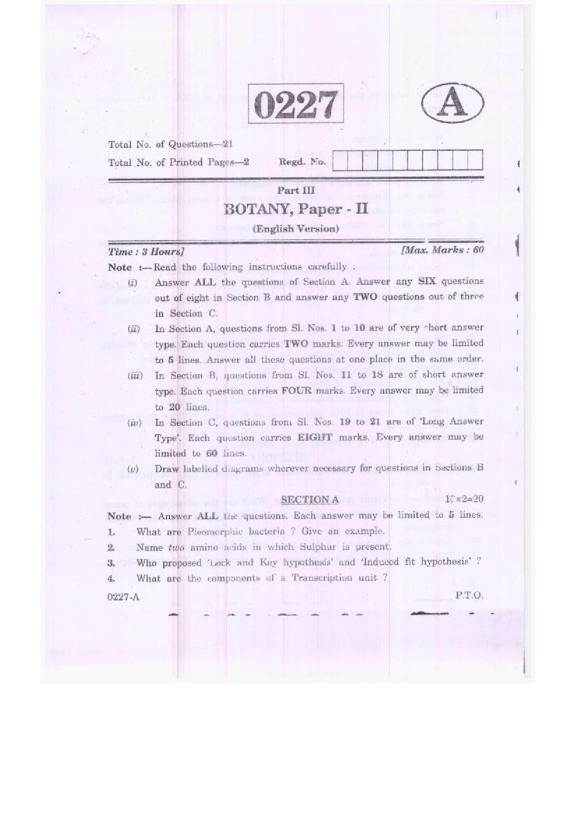 TS Inter 2nd Year Model Paper 2023 Botany - Page 1
