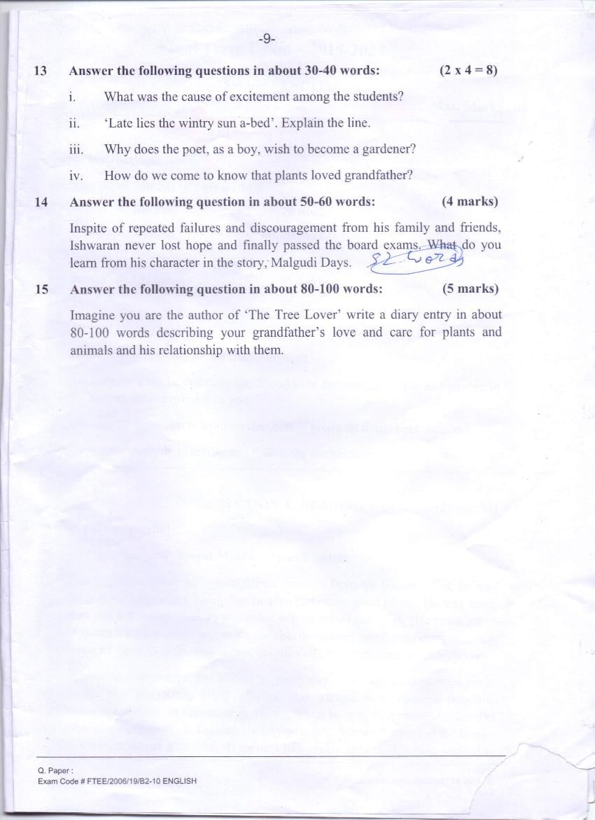 CBSE Class 6 Question Paper (Annual Exam) English