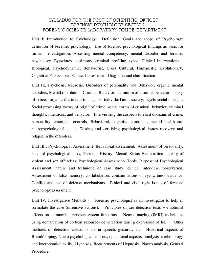 KSP FSL Syllabus 2020 for Forensic Psychology - Page 1 of 2