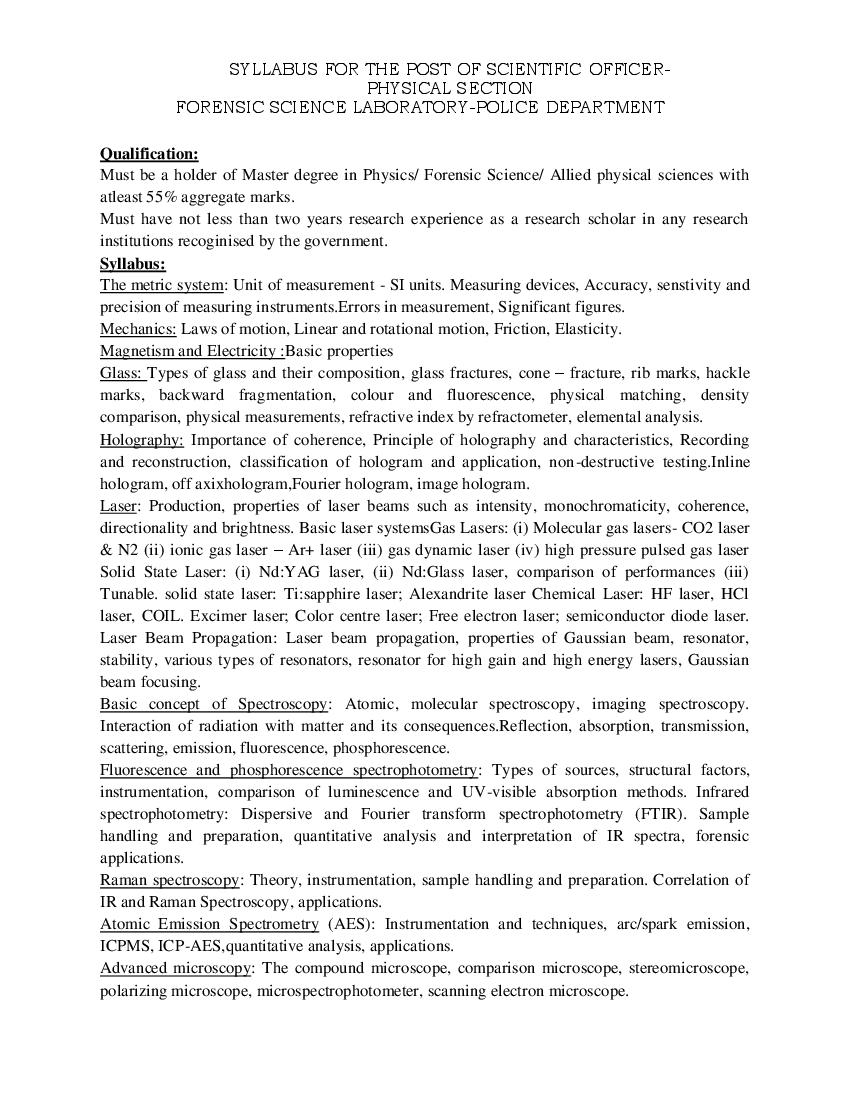 KSP FSL Syllabus 2020 for Physics - Page 1 of 3