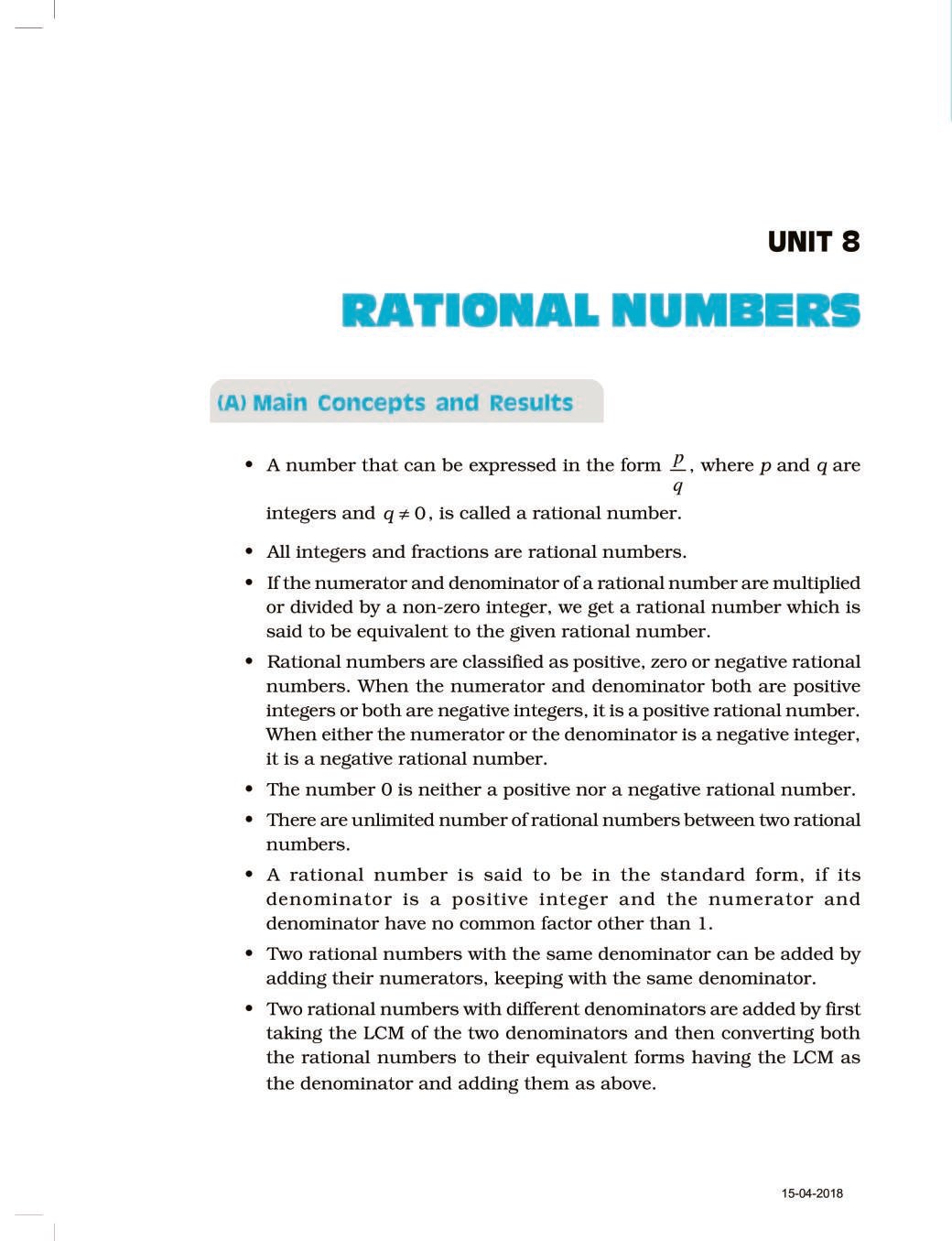 NCERT Exemplar Class 07 Maths Unit 8 Rationals Numbers - Page 1