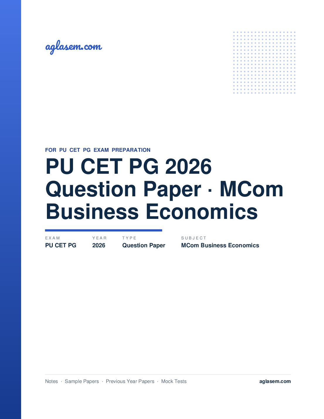 PU CET PG 2026 Question Paper MCom Business Economics - Page 1 of 9