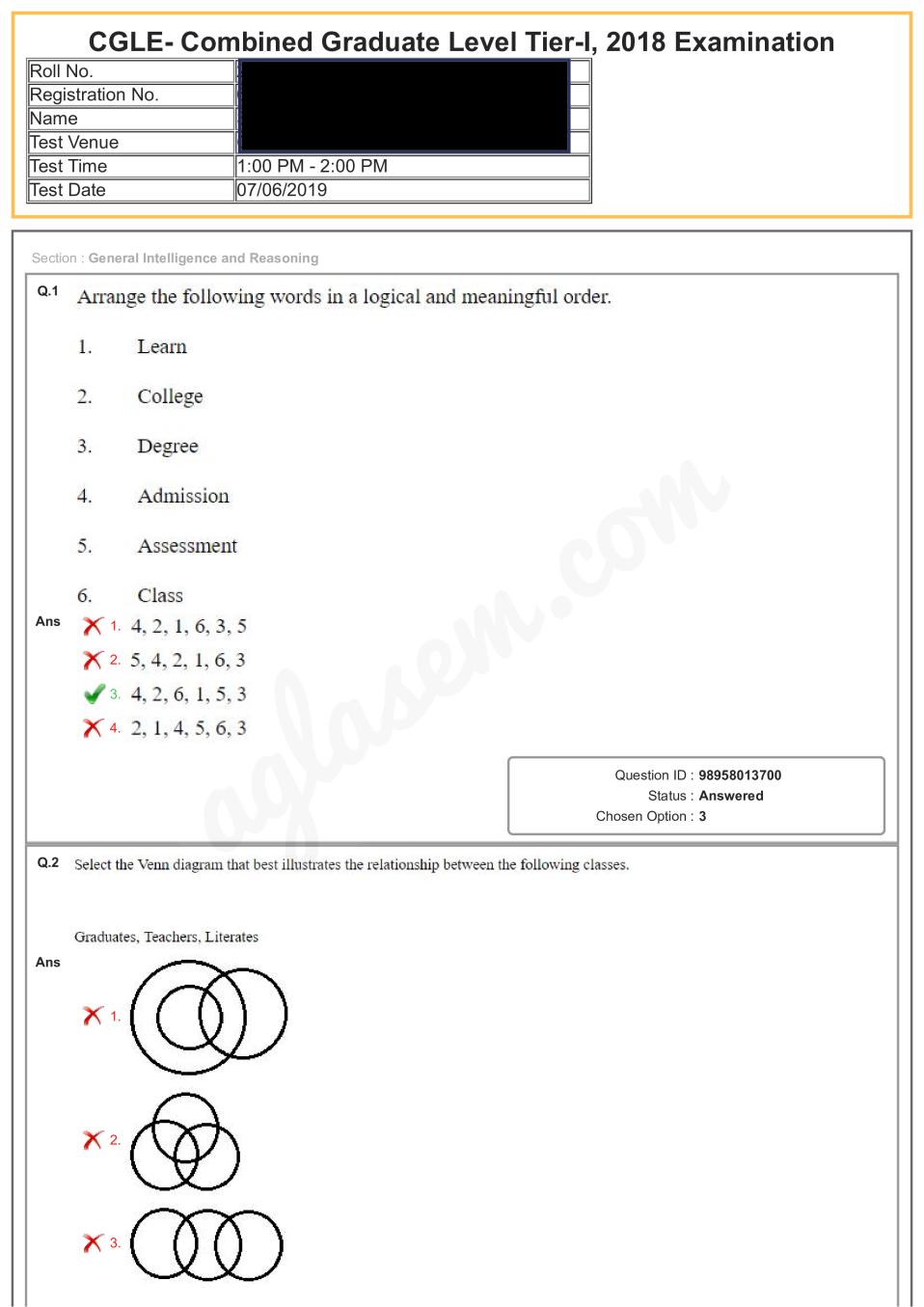 SSC CGL Question Paper Tier 1 2018 Exam - 07 jun 2019 second shift - Page 1