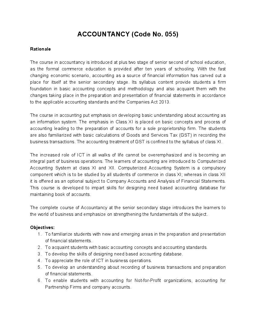 CBSE Class 11 Syllabus 2022-23 Accountancy - Page 1