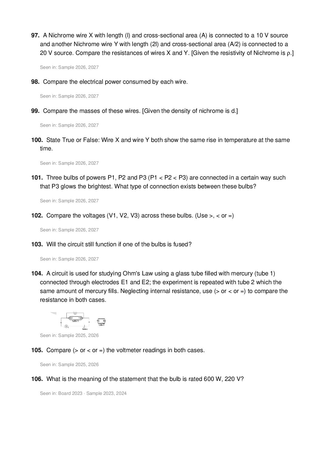 ICSE Class 10 Physics Important Questions 2027 (PDF)