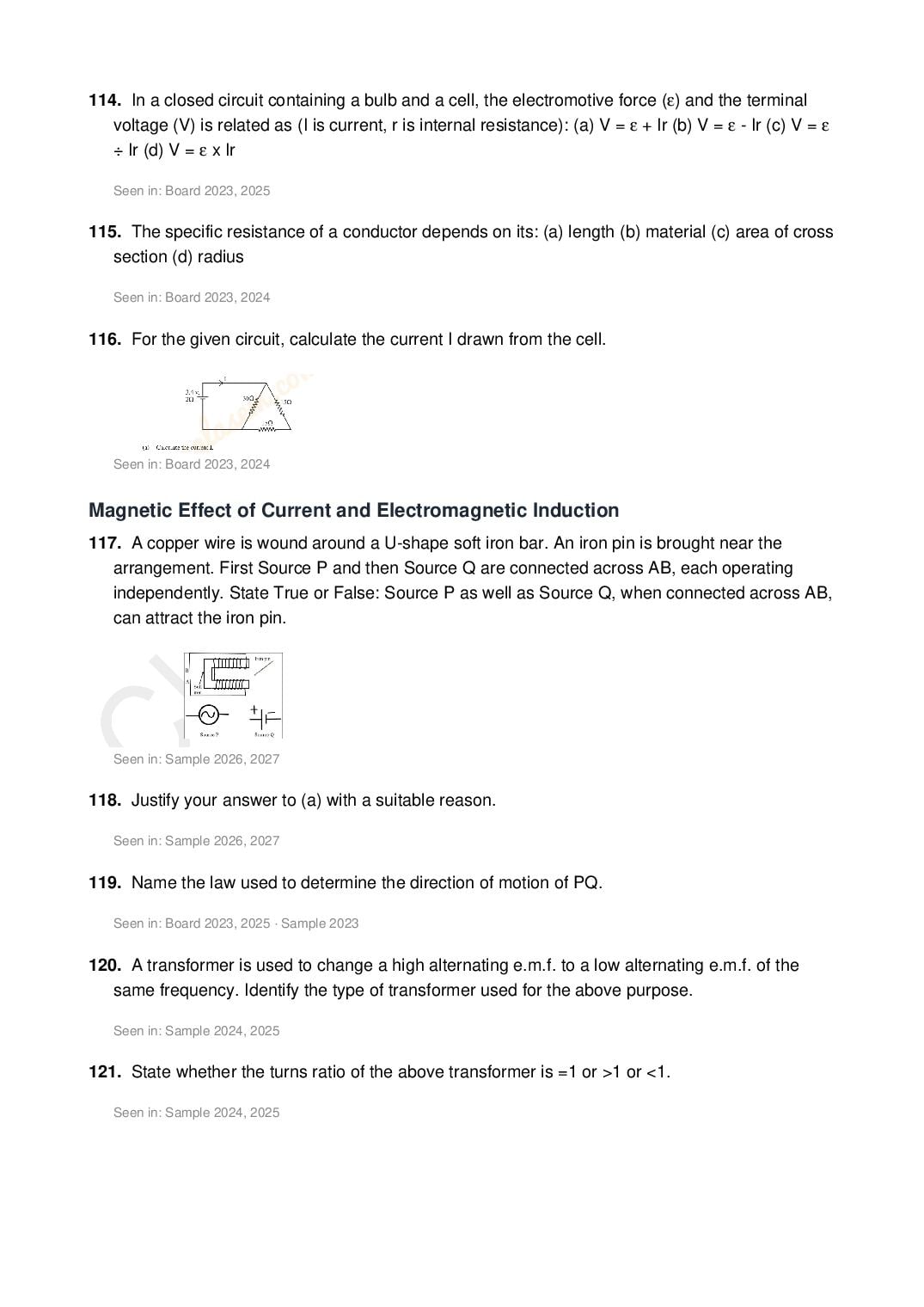 ICSE Class 10 Physics Important Questions 2027 (PDF)