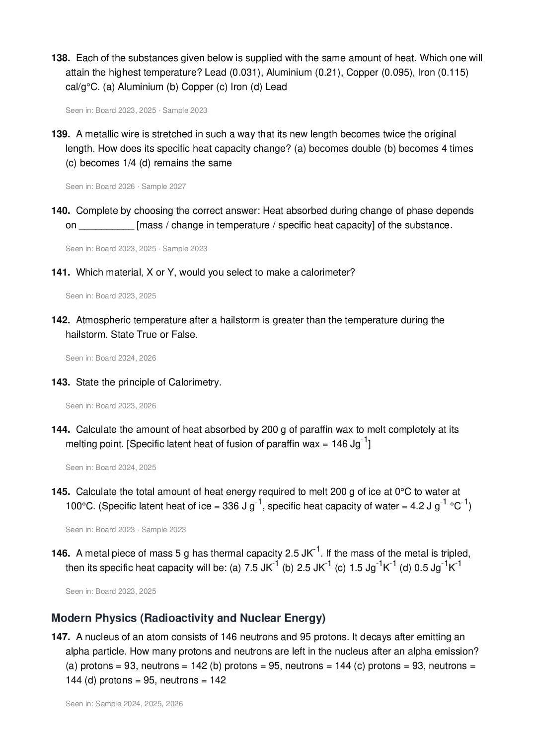 ICSE Class 10 Physics Important Questions 2027 (PDF)