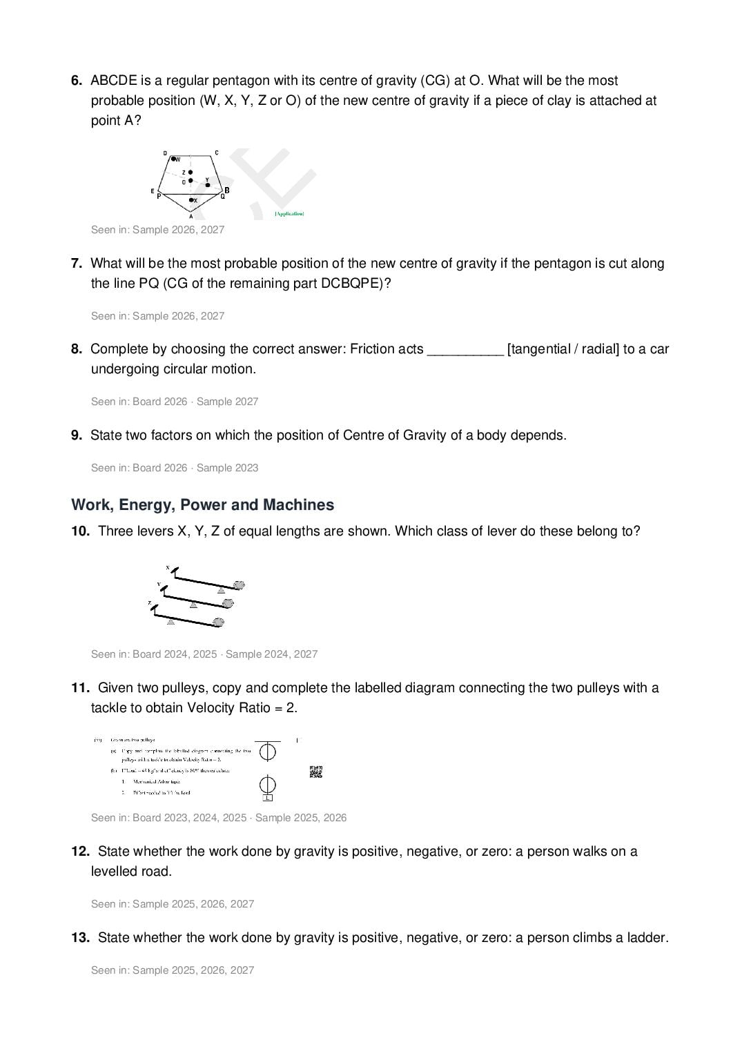 ICSE Class 10 Physics Important Questions 2027 (PDF)