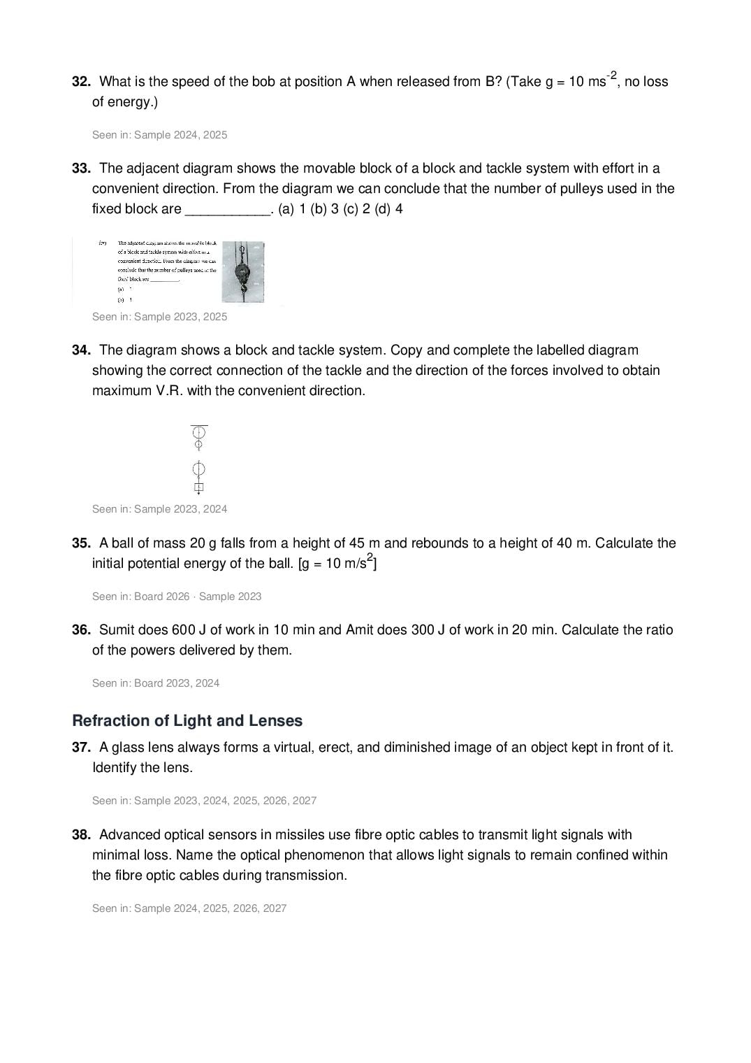 ICSE Class 10 Physics Important Questions 2027 (PDF)