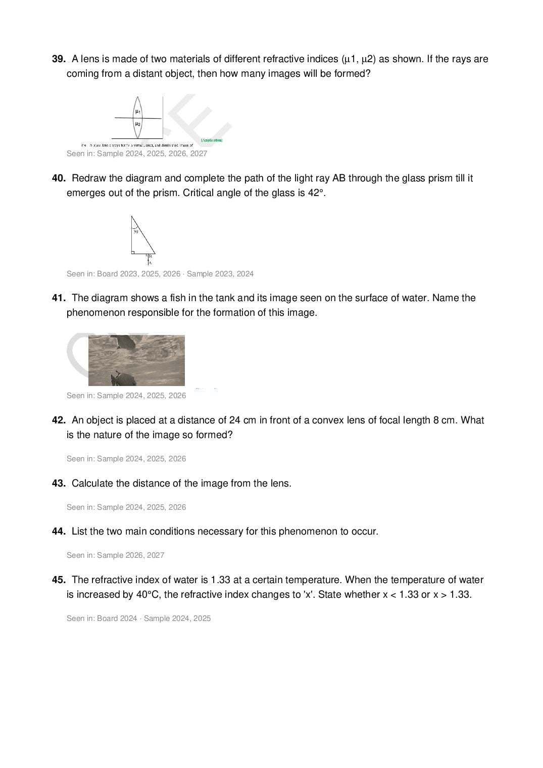 ICSE Class 10 Physics Important Questions 2027 (PDF)