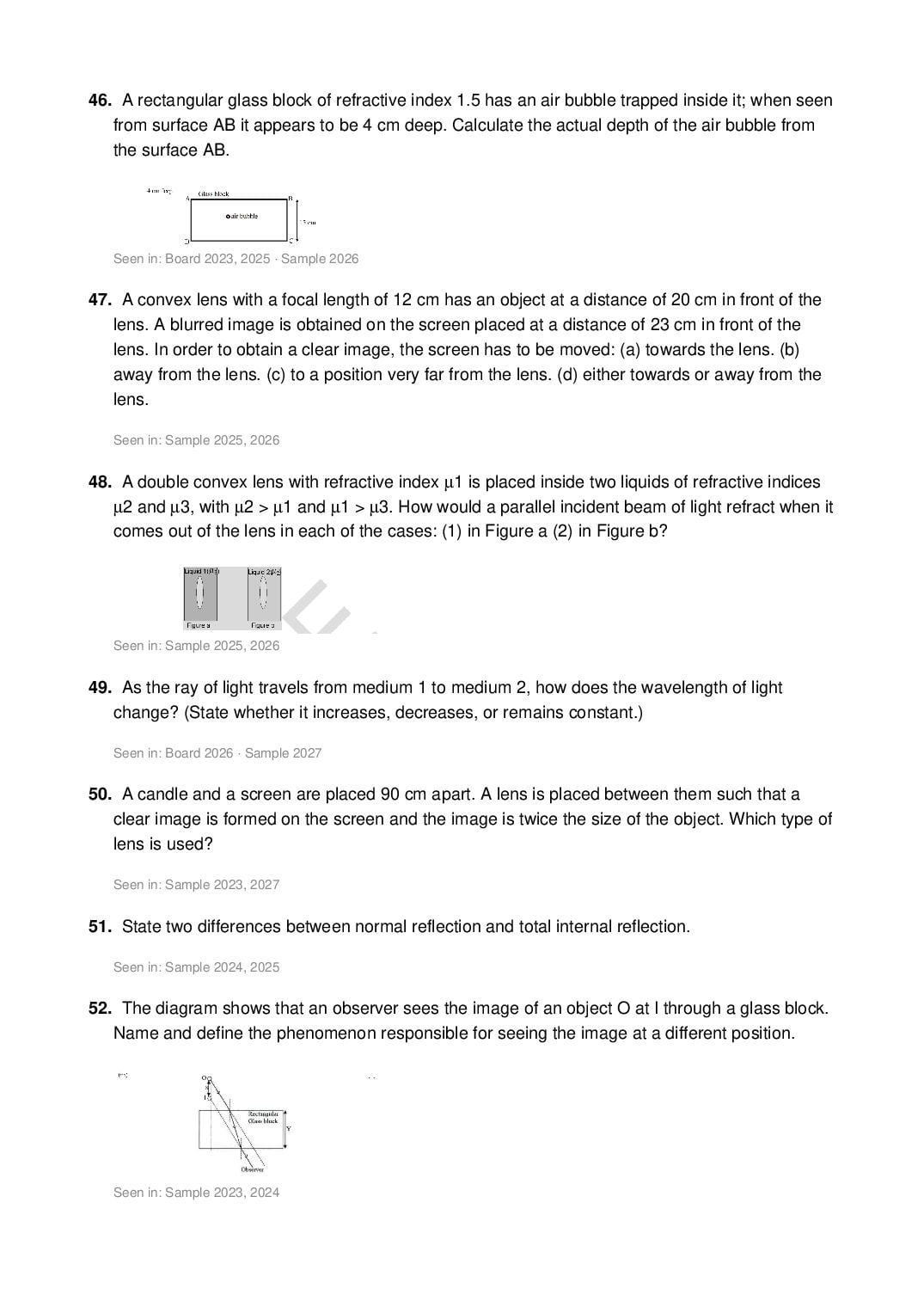 ICSE Class 10 Physics Important Questions 2027 (PDF)