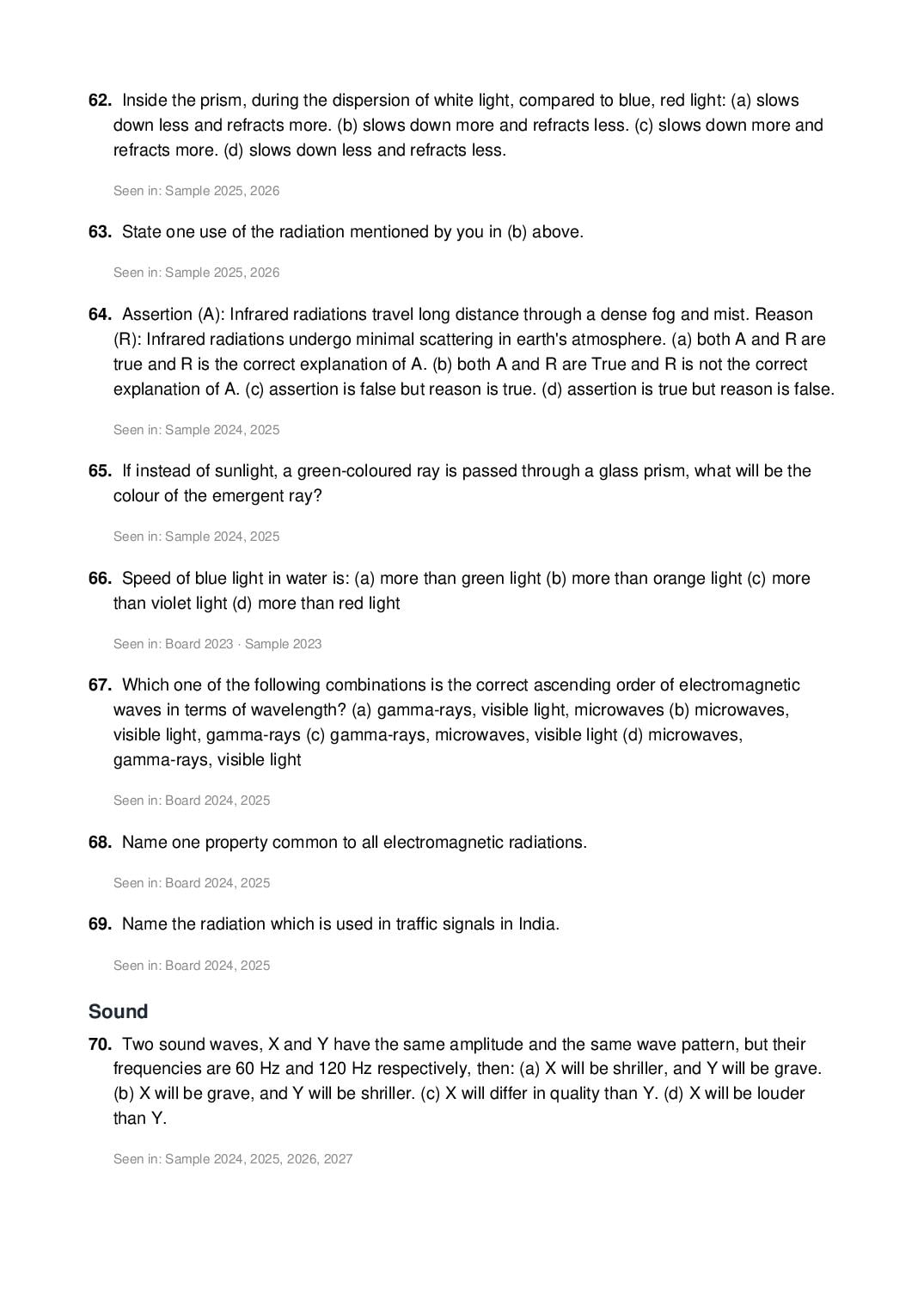 ICSE Class 10 Physics Important Questions 2027 (PDF)