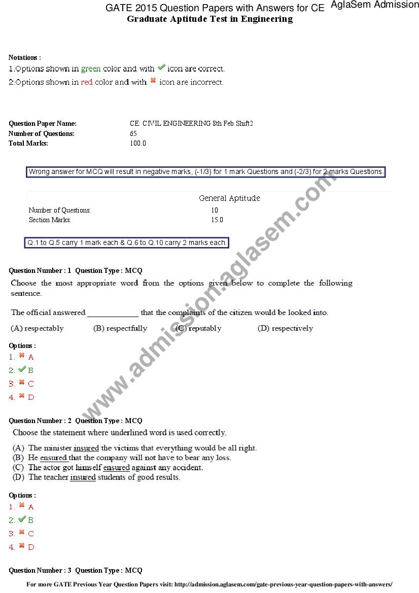 GATE 2015 Question Papers with Answers for CE Civil Engineering (2) - Page 1