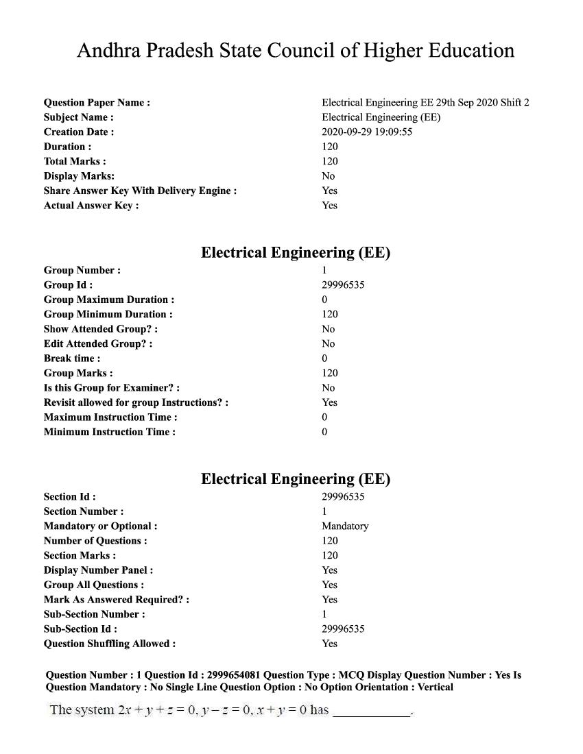 AP PGECET 2020 Question Paper for Electrical Engineering - Page 1
