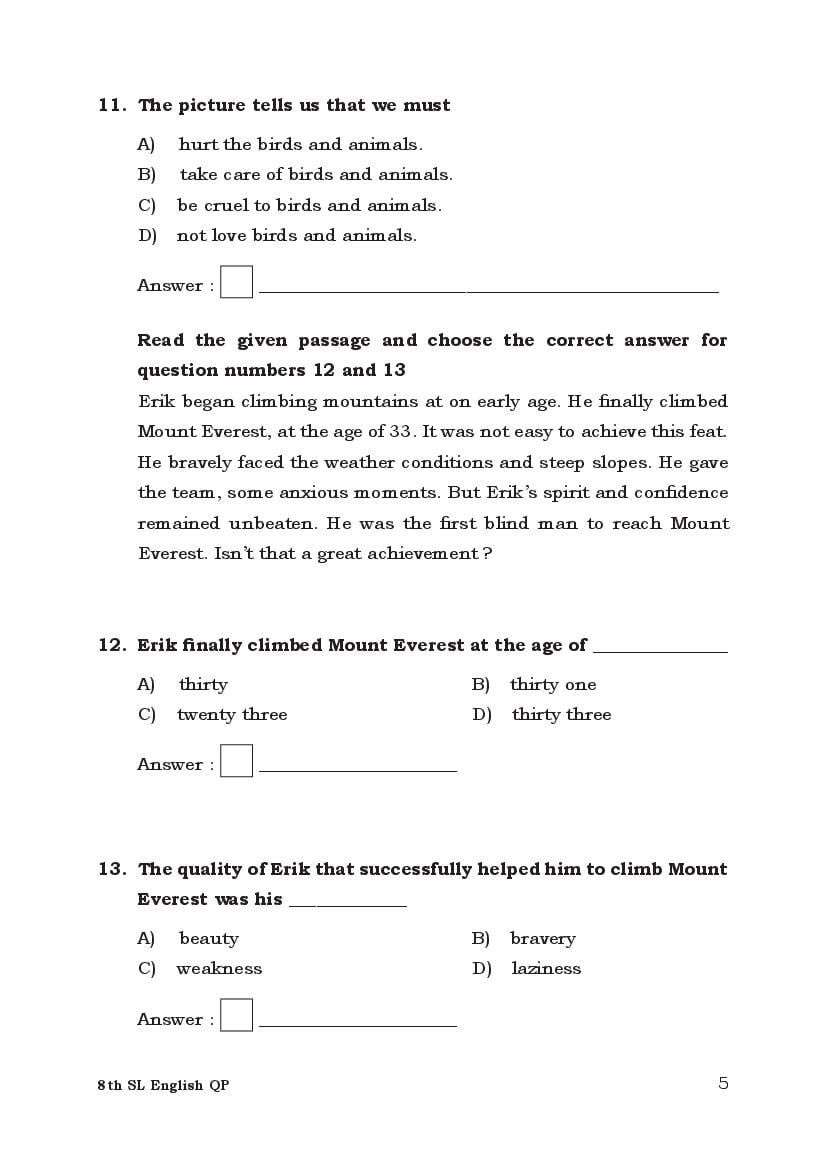 Karnataka 8th English Second Language Model Question Paper 2024