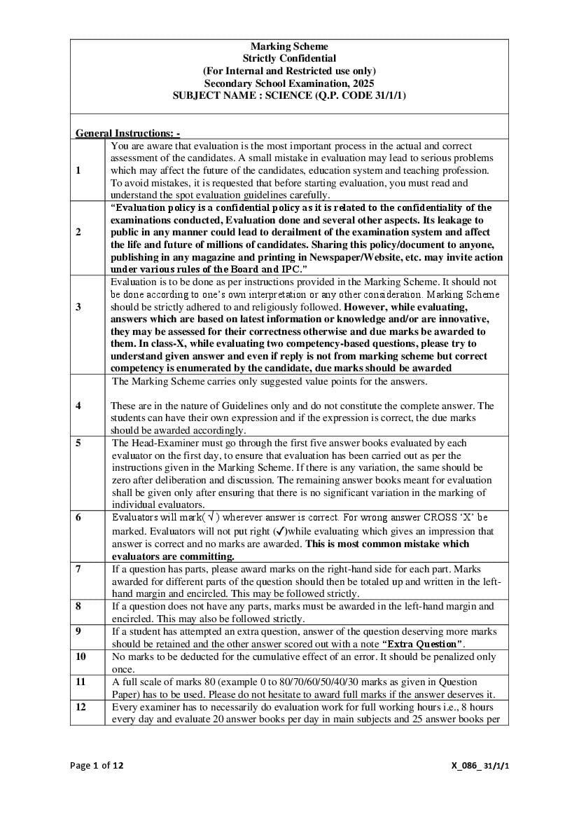 CBSE Class 10 Question Paper 2025 Solution Science - Page 1