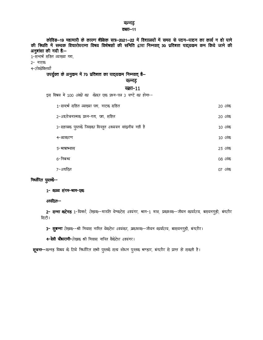 UP Board Class 11 Syllabus 2022 Kannada - Page 1