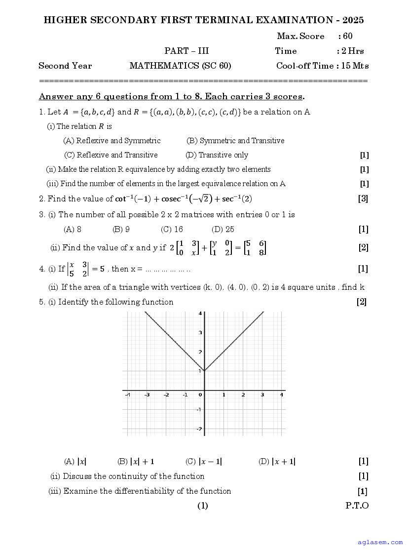 Class 12 Mathematics Onam Exam Question Paper 2026 Kerala Std 12 Class 12 Mathematics Onam Exam Question Paper 2026 Kerala Std 12