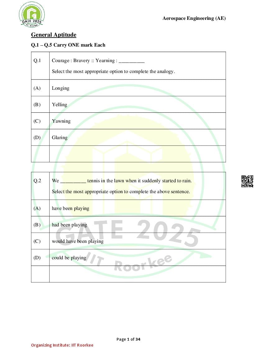 GATE 2025 Question Papers PDF with Answer Keys (38 Papers)