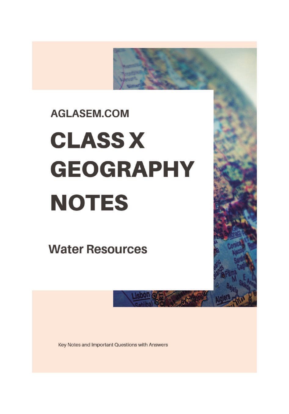 Class 10 Social Science Geography Notes for Water Resources - Page 1