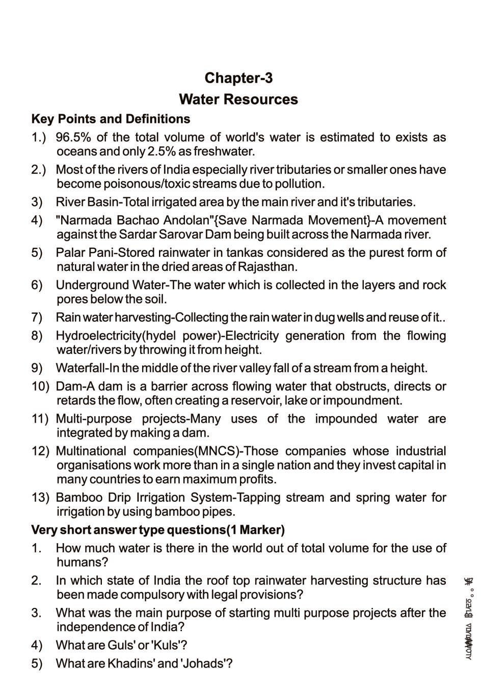 assignment on water resources for class 10