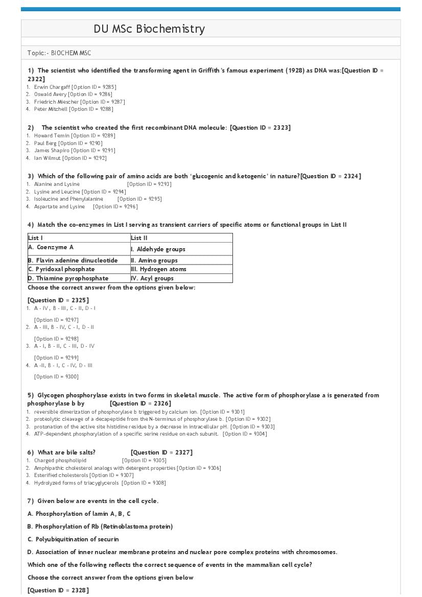 DUET 2021 Question Paper M.Sc Biochemistry - Page 1