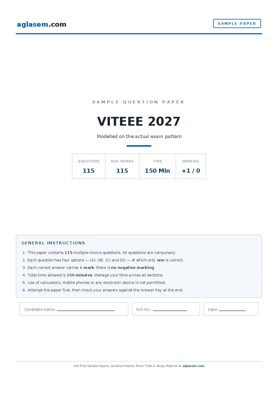 VITEEE 2027 Sample Paper - Page 1 of 16
