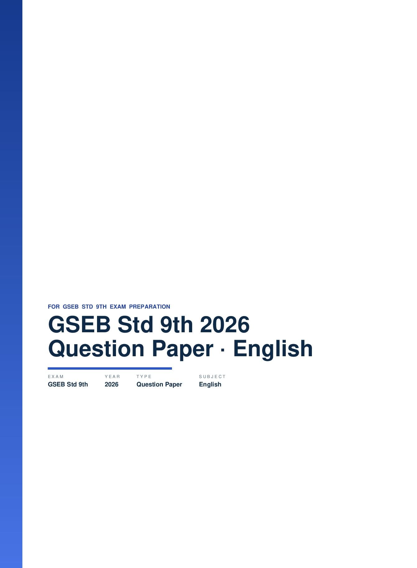 GSEB Std 9th Question Paper 2026 English - Page 1 of 7