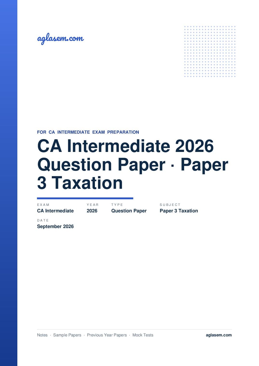 CA Intermediate September 2026 Question Paper Paper 3 Taxation - Page 1 of 33