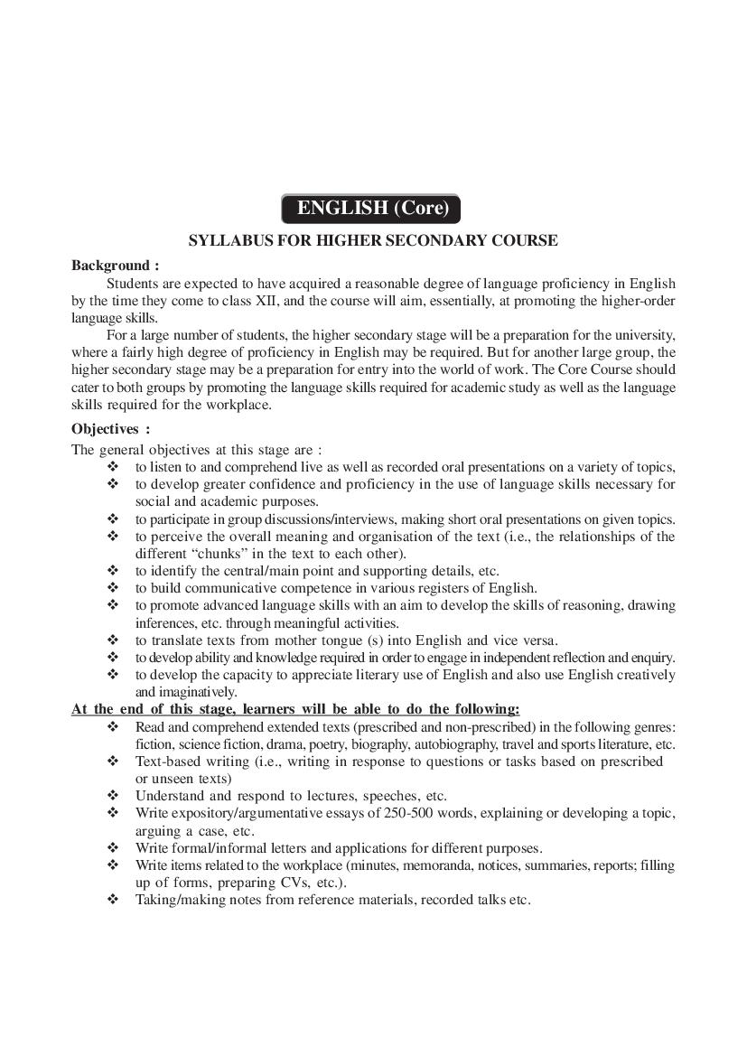 AHSEC 2nd Year Syllabus English Core - Page 1