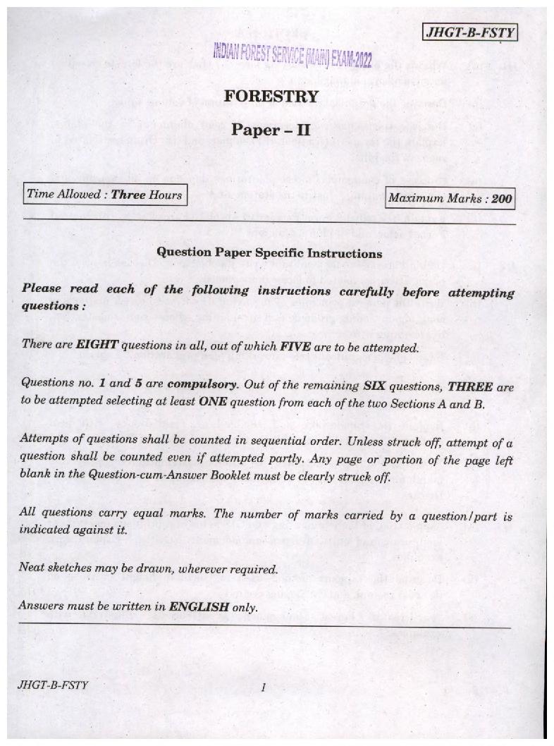 UPSC IFS 2022 Question Paper for Forestry Paper II  - Page 1