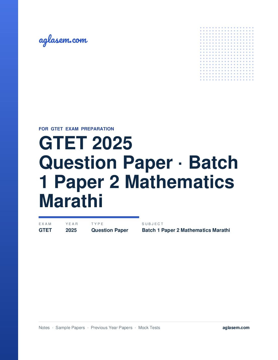 GTET 2025 Question Paper Batch 1 Paper 2 Mathematics Marathi - Page 1 of 57