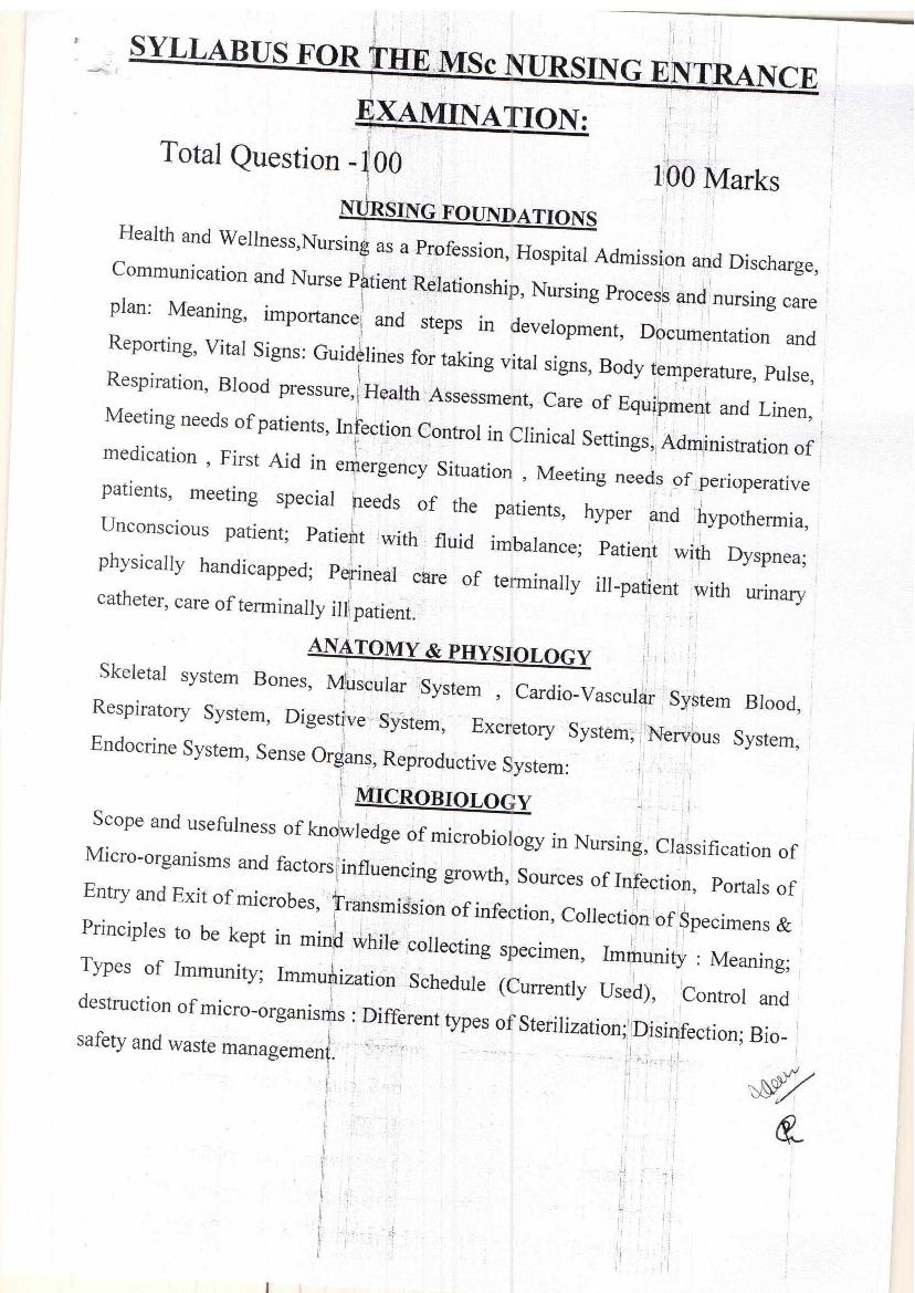 CG M.Sc Nursing Admission 2022 Syllabus - Page 1